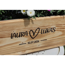 PERSONALISIERTER BLUMENKASTEN aus Holz + Einsatz Pflanzkasten Rustikal Balkonkasten Hochzeitsgeschenk Brautpaar